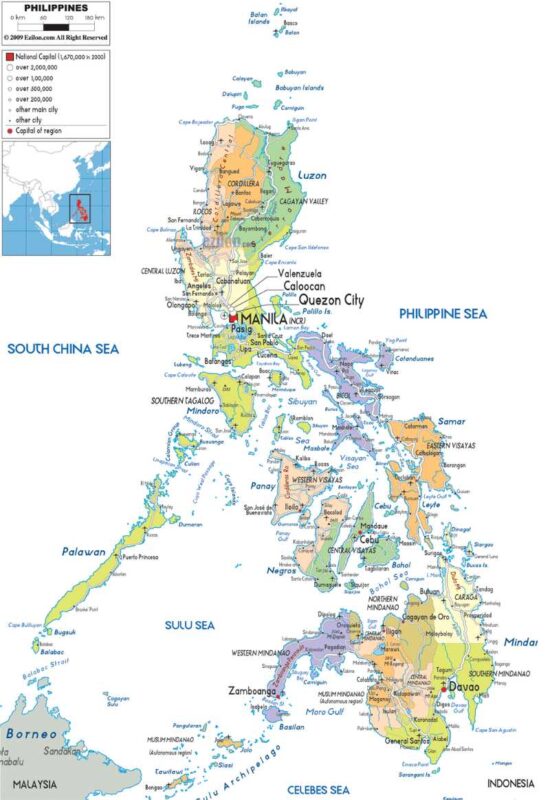 Bản đồ vị trí Philippines. Nguồn: Ezilon