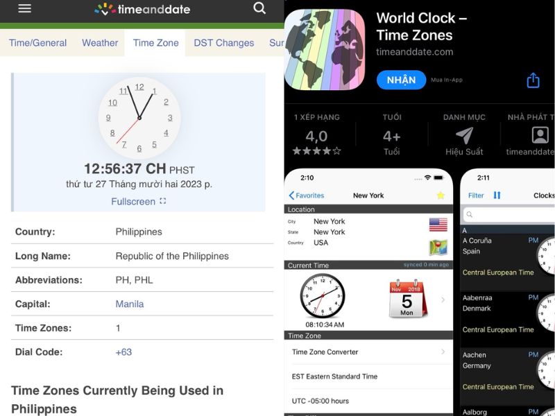 Các công cụ hỗ trợ xem giờ ở Philippines hữu ích 